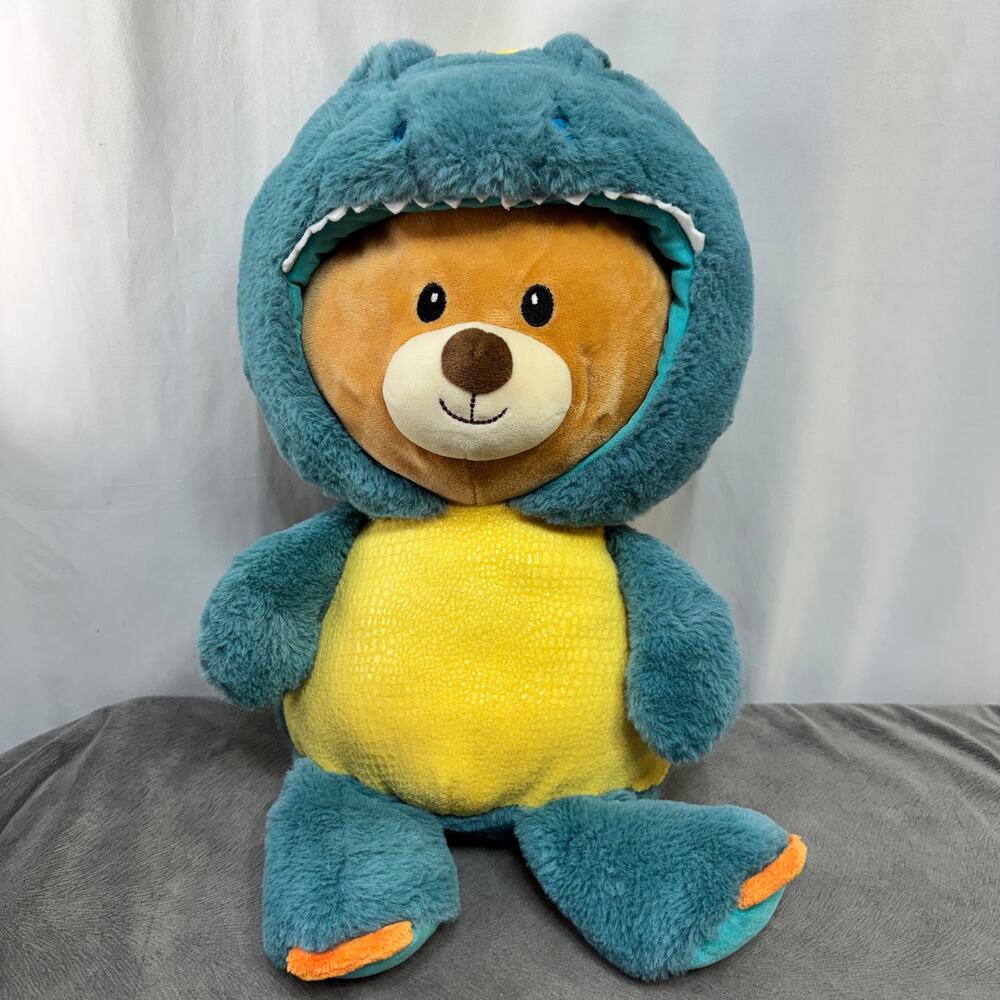 Brown Teddy Bear Wearing a Teal Dinosaur Costume Plush Toy Spark Create Imagine